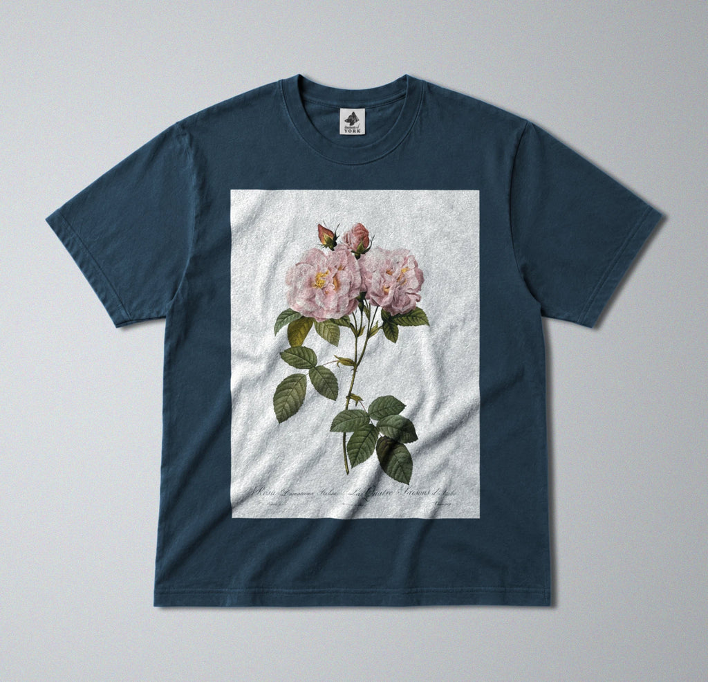 100% Cotton Tee - Regular Fit - Unisex - Pink Roses - Minimalist Botanical Print
