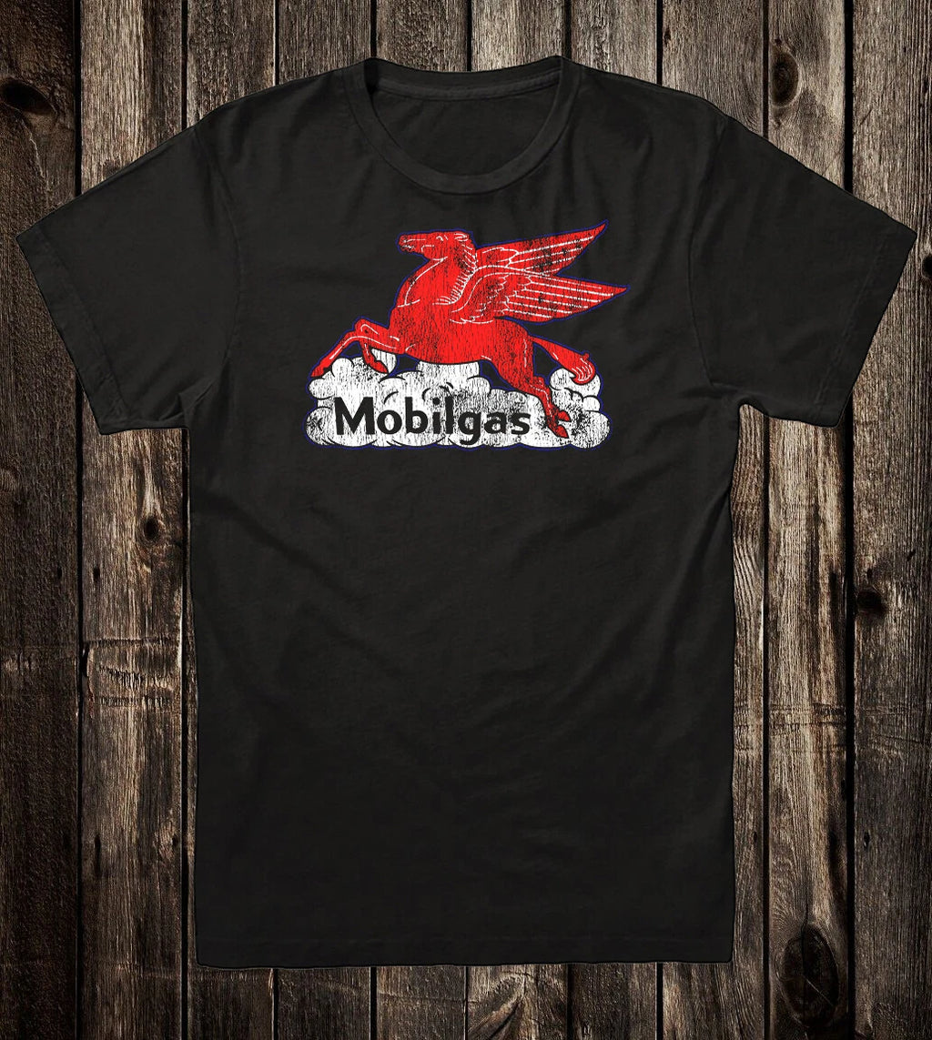 Retro Hot Rod Tee T Shirt Drag Race Racing Vtg Art Mobilgas Mobil Pegasus Gas