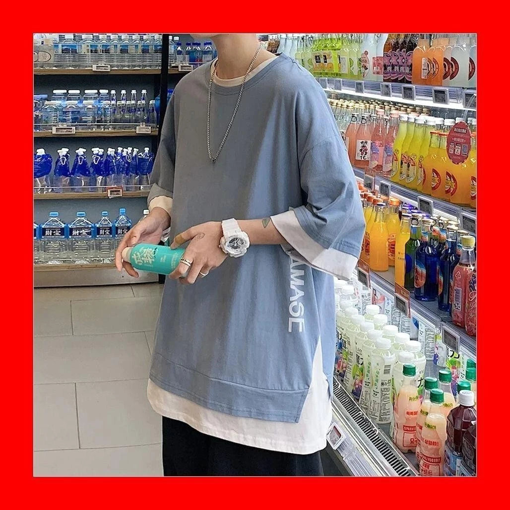 T Shirt Short Sleeve Casual Plain Simple Men s Pullover Layered Style
