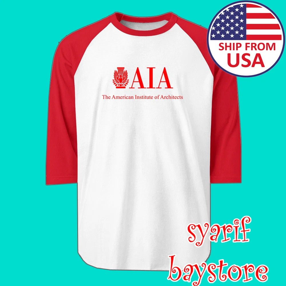 AIA American Institute Of Architects Men's Raglan White Red Size S to 2XL