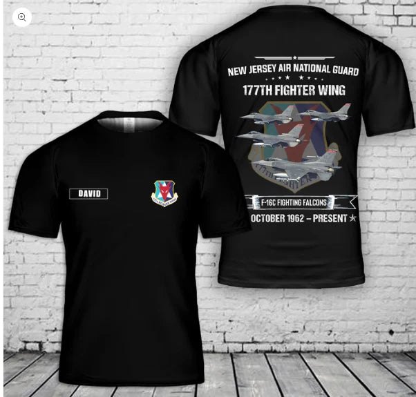 Custom Name New Jersey Air National Guard 177th Fighter Wing F-16 Fig 3D T-Shirt