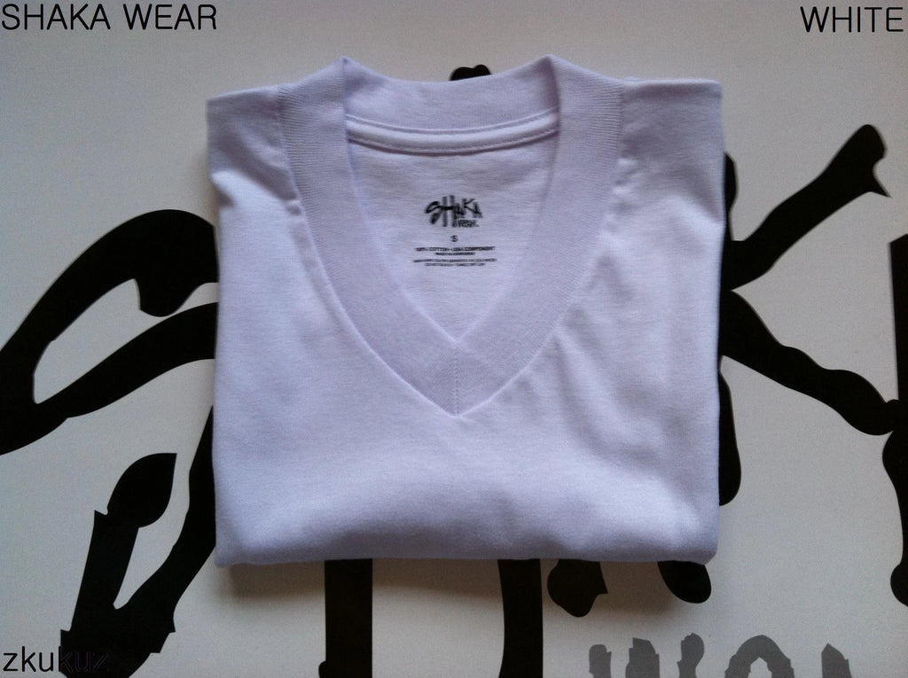 3 NEW SHAKA WEAR PLAIN SHORT SLEEVE V-NECK T-SHIRT WARM WHITE BLANK 2XL 3PC