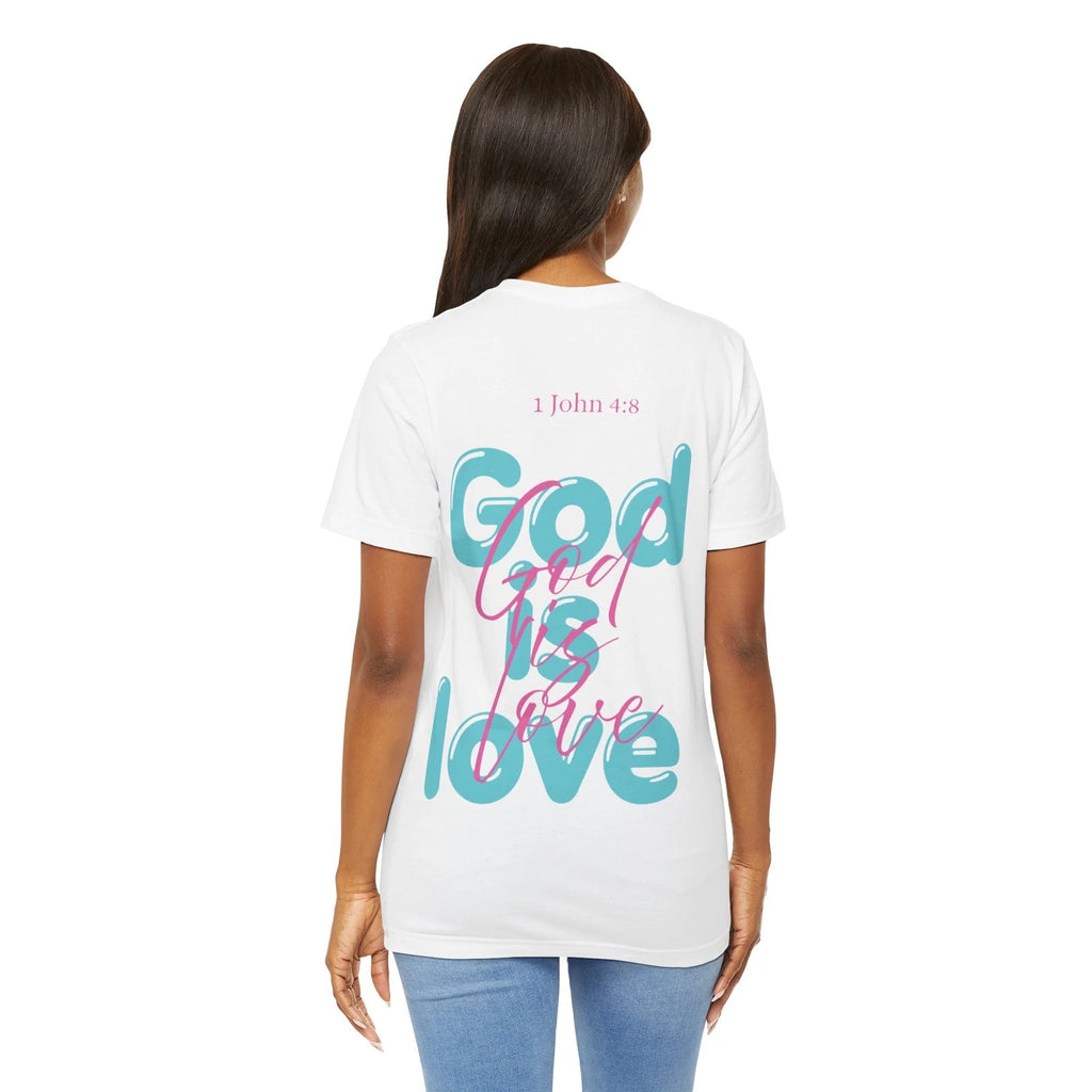 God Is Love T Shirt Christian Back Print Tee Bible Verse 1 John 4:8 Gift Cotton