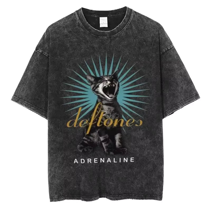 Men’s cotton Washed Black Deftones Graphic T Shirt Vintage Style Band Tee S–