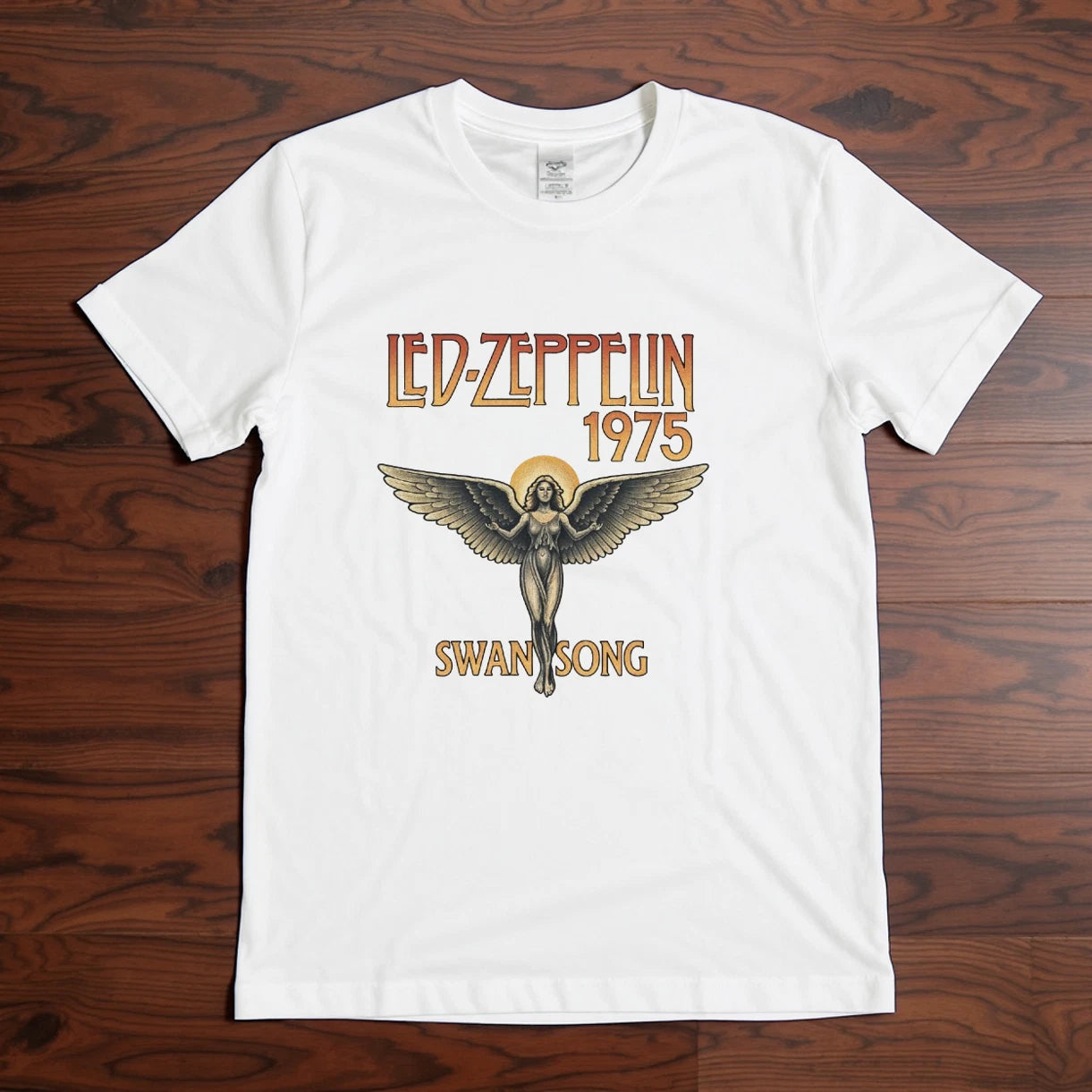 Led Zeppelin 1975 Swan Song Angel T-Shirt Black Vintage Rock Band Tee