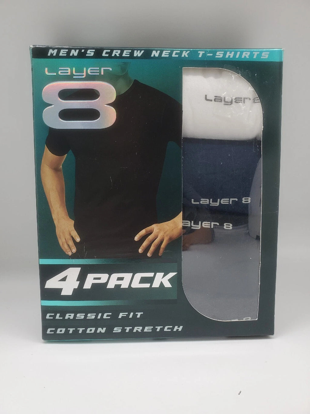 LAYER8 Classic 4Pc Crew Neck S-XL Tag-Free Cotton Black Gray White Navy T Shirt