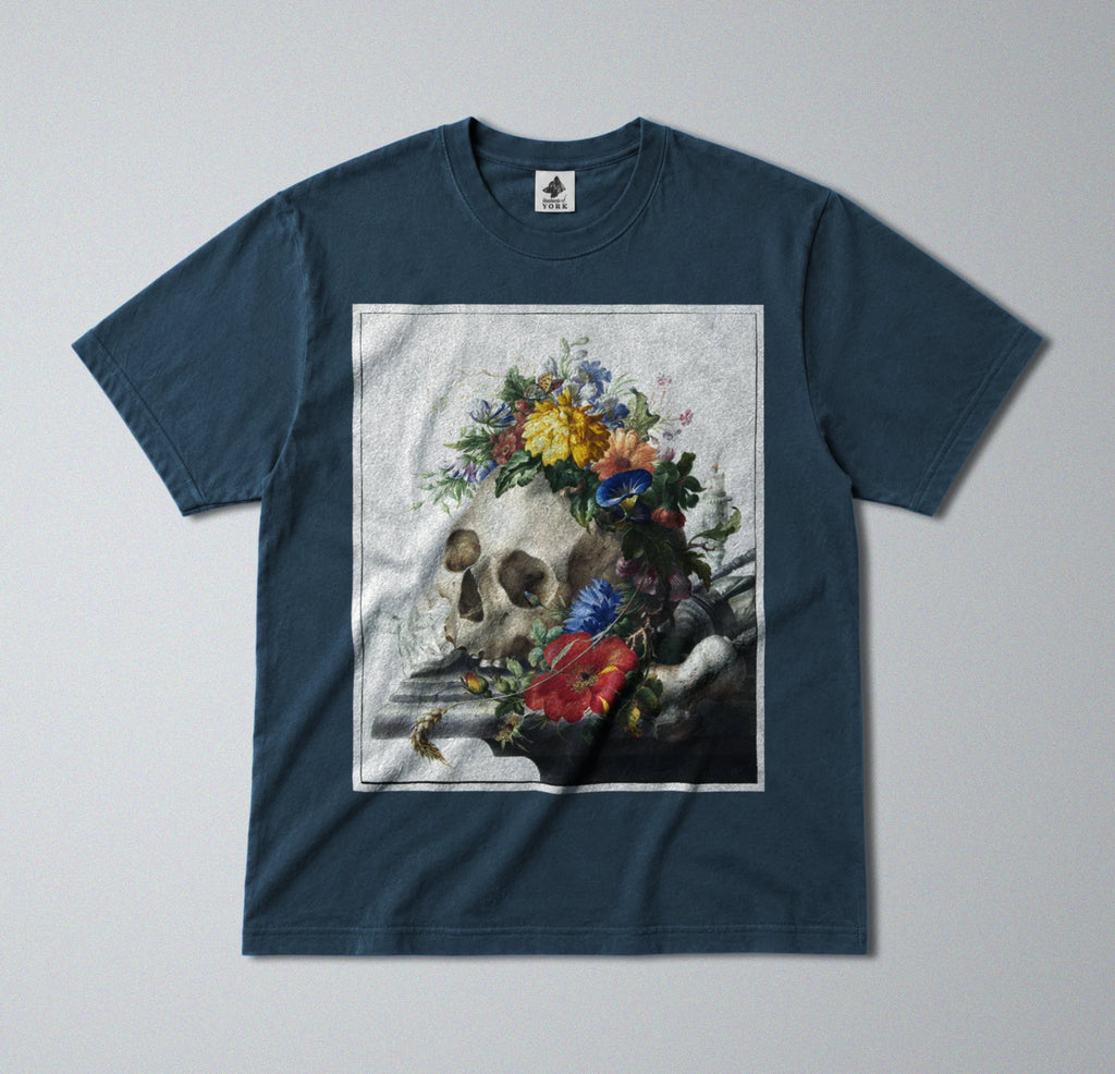 100% Cotton Tee - Regular Fit - Unisex - Skull and Flowers - Remember Death