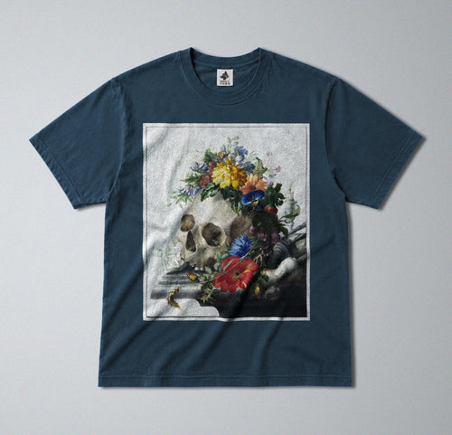 100% Cotton Tee - Regular Fit - Unisex - Skull and Flowers - Remember Death