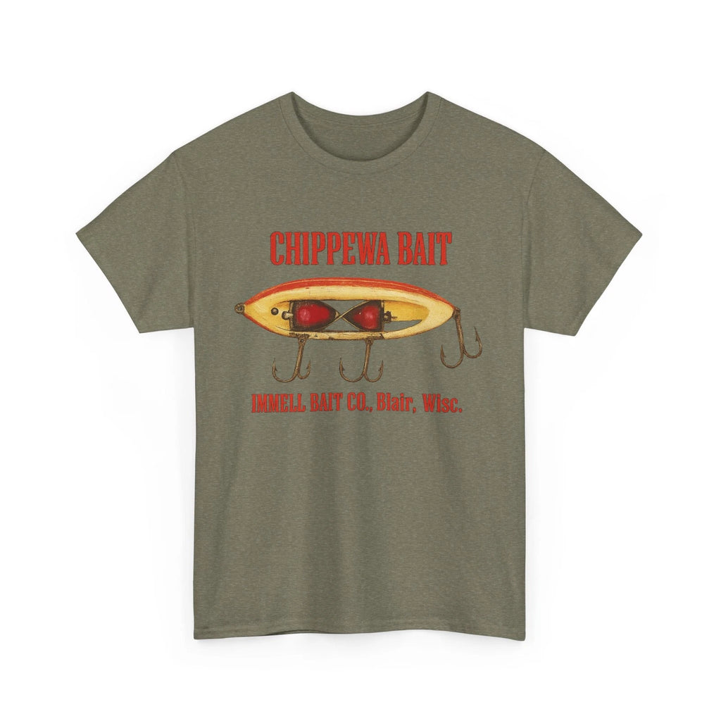 CHIPPEWA BAIT IMMELL BAIT CO. Blair WI Vintage Fishing Lure Distressed T-Shirt