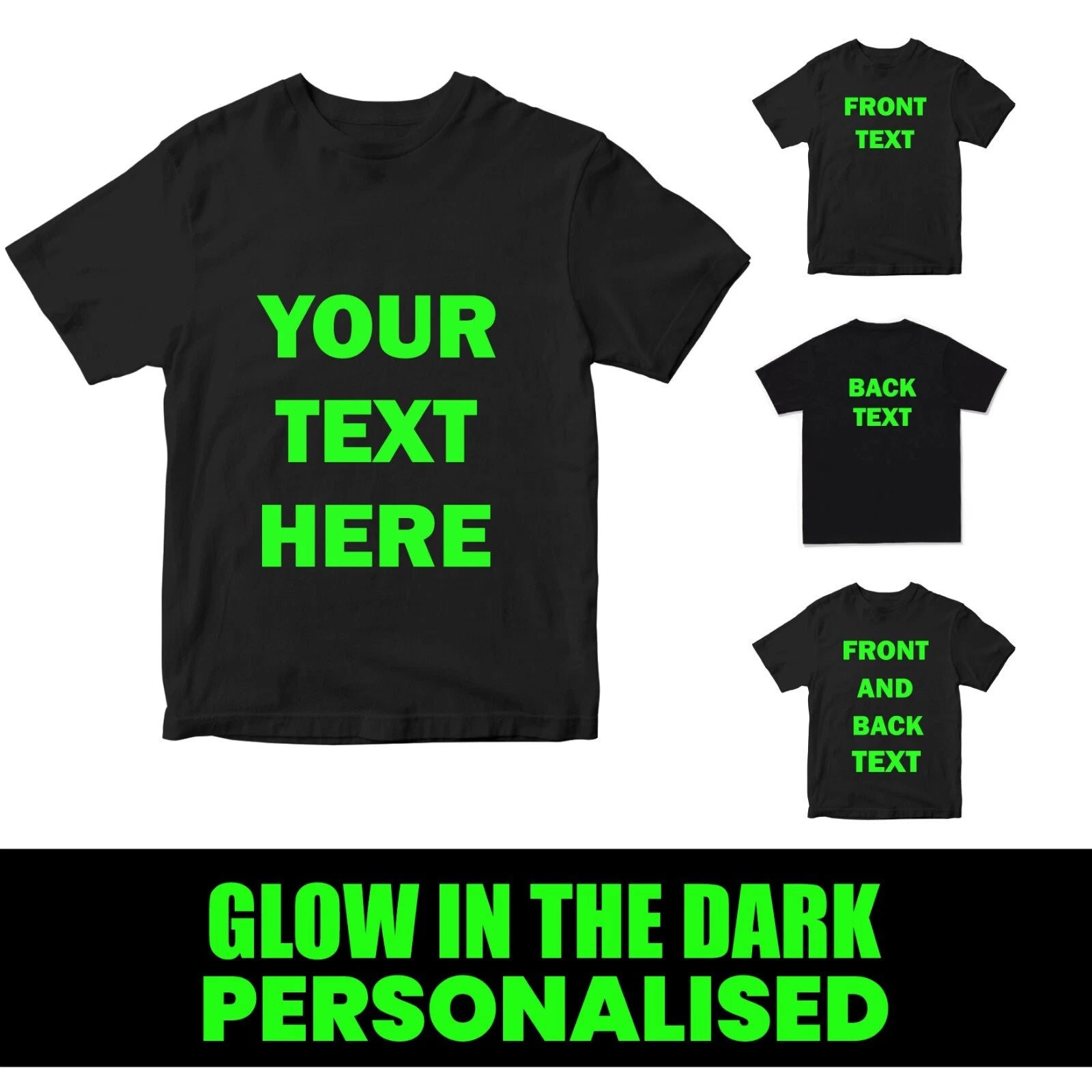 Personalised Glow In The Dark Your Name T-shirt DJ Friends Halloween Party Gifts