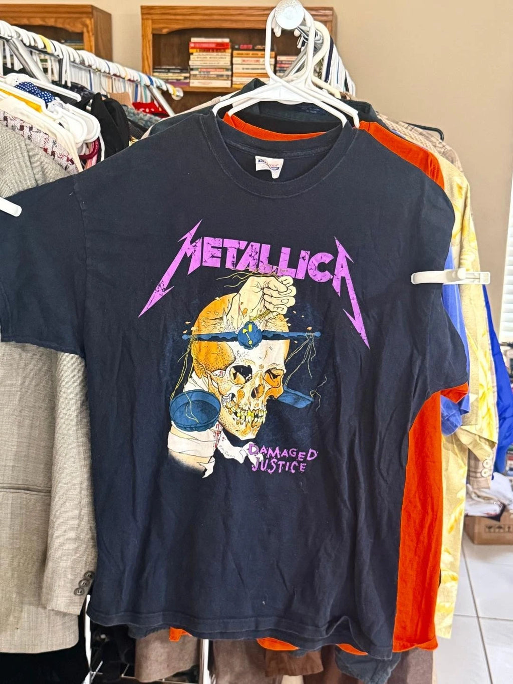 Metallica Damaged Justice Tour T-Shirt Vintage 1988 Black Graphic Band Tee XL