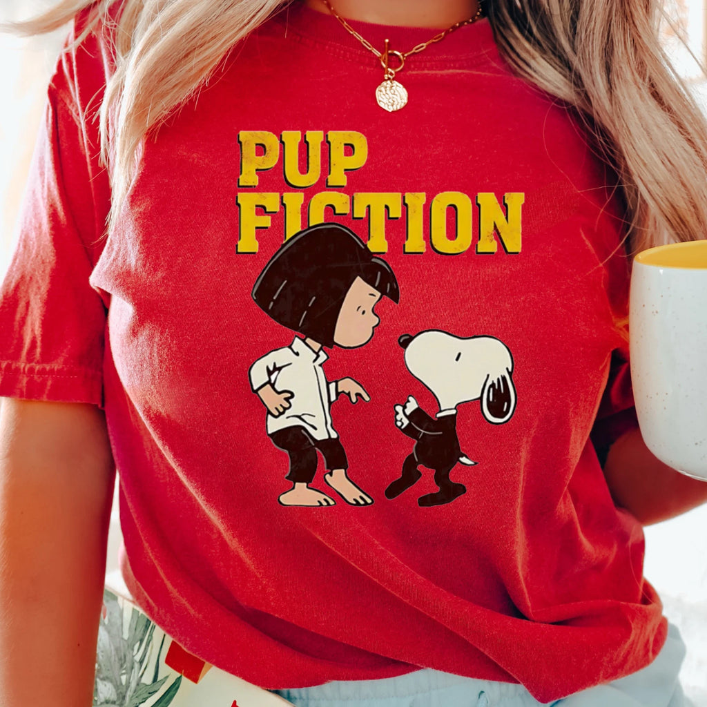 Pup Fiction Retro Cartoon Dog Movie Parody T-shirt