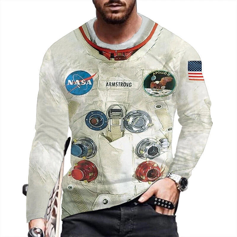 T Shirt NASA Space Suit Long Sleeve Fashion Off White Casual Quick Dry Soft Tees