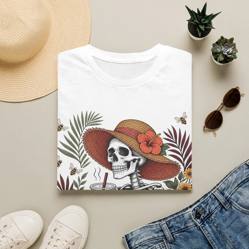 Retro Unisex Skeleton In Hat Floral Shirt | Bees, Tropical Leaves, Coffee