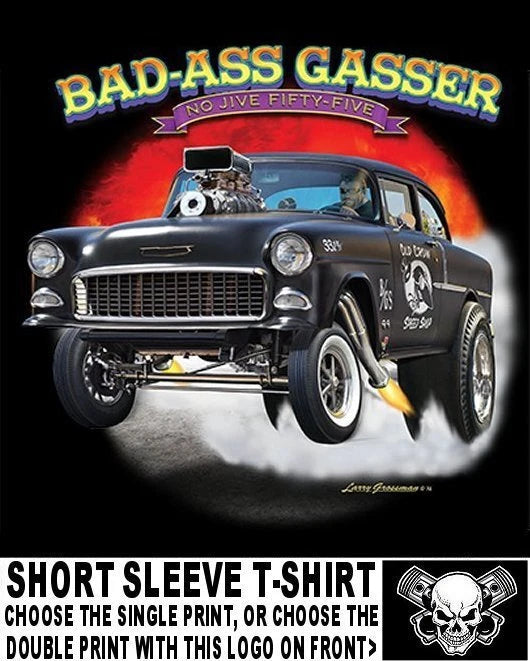 VINTAGE 1955 OUTLAW BAD ASS 2 LANE BLACKTOP GASSER DRAG RACE SKULL CAR T-SHIRT 7