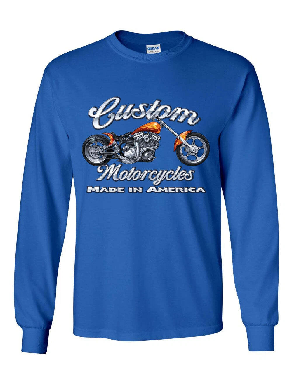 Custom Motorcycles Long Sleeve T-Shirt Biker Chopper American Tradition USA Tee