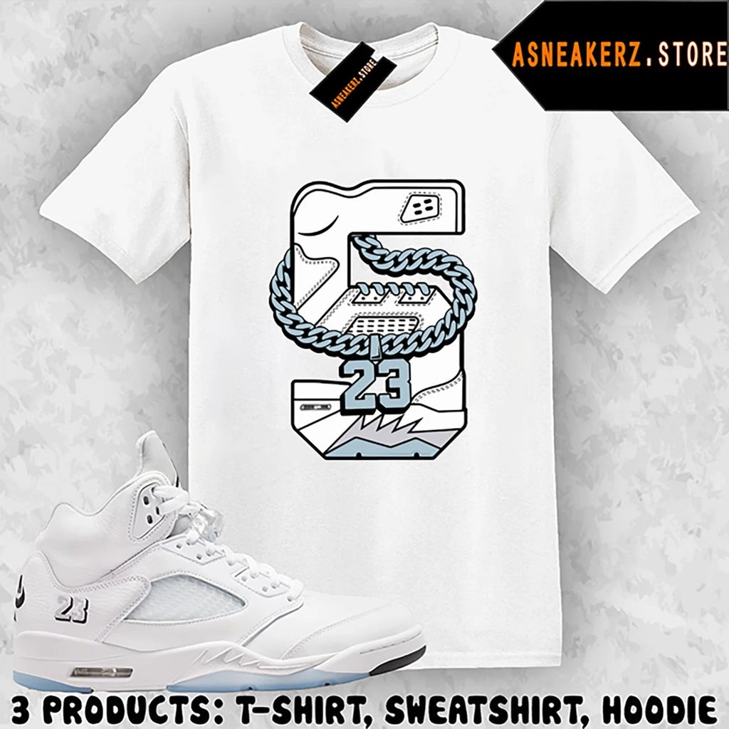 Shirt Matching AJ 5 White Metallic 2026 To Match Sneaker Retro Number 5s T-Shirt