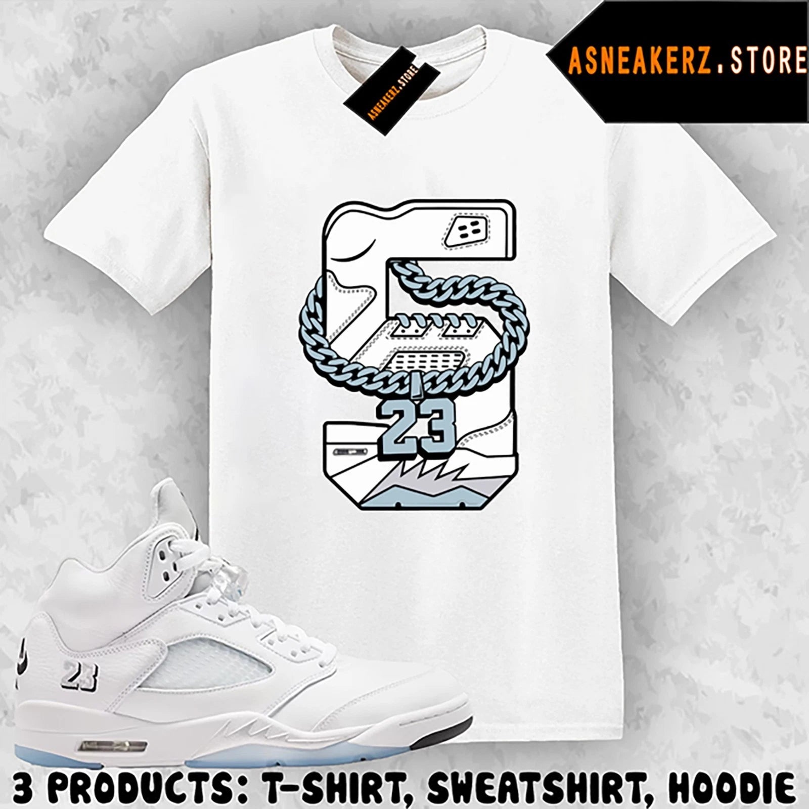 Shirt Matching AJ 5 White Metallic 2026 To Match Sneaker Retro Number 5s T-Shirt