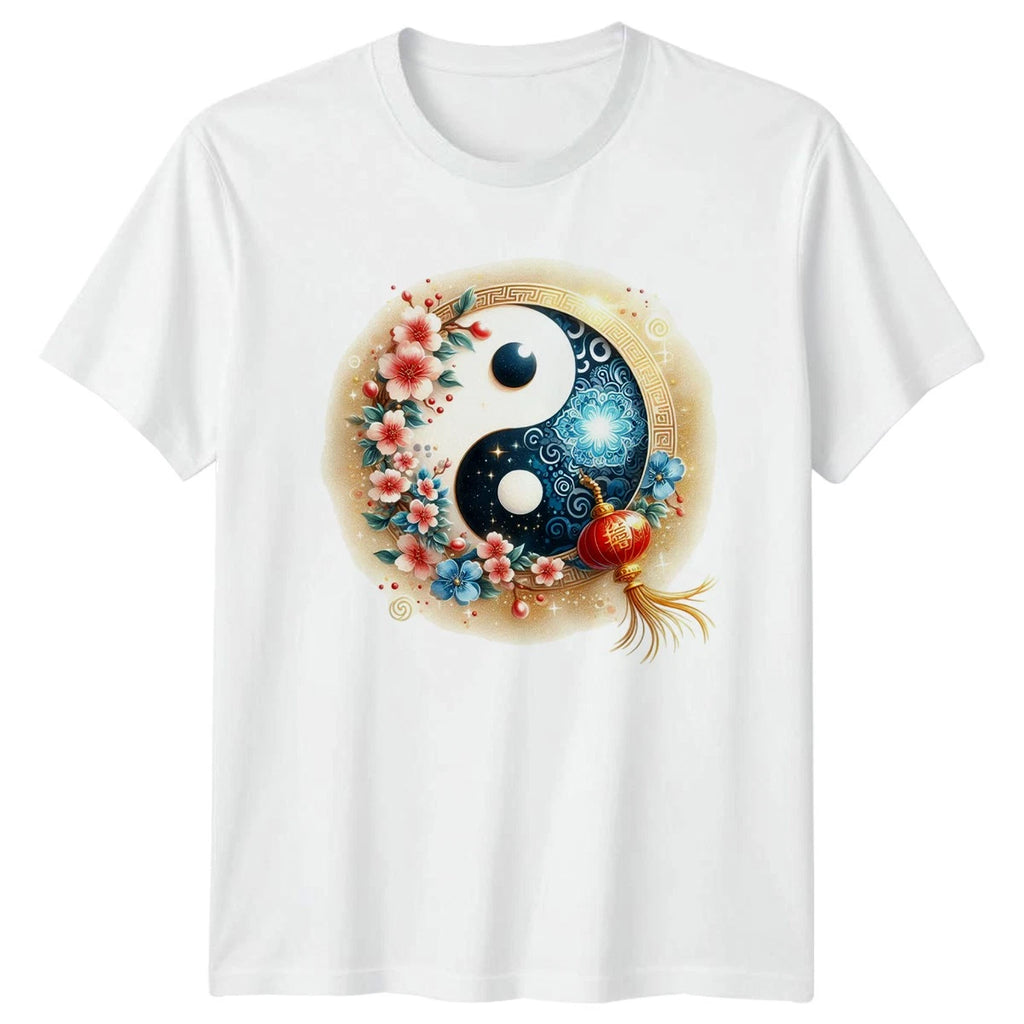 Yin Yang Floral Design Mens T-Shirt Womens Tee Graphic Unisex Top