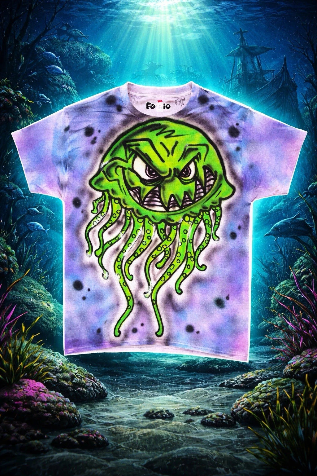 Mean green Jellyfish Custom Airbrushed Shirt By @myvintagelife1904, AKA: Foolio
