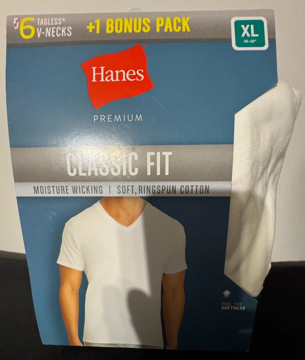 Mens XL (46-48) HANES Classic Fit V-Neck T-Shirts (6 pk) NWT