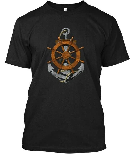 Nautical Ship Anchor And Wheel T-Shirt Made in the USA Size S to 5XL