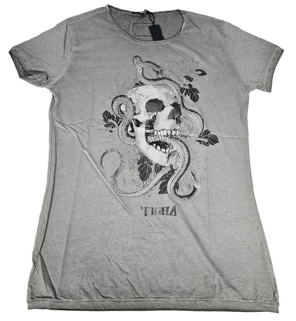 Tigha Mens T Shirt Tatto Skull Wren Vintage Grey Size M