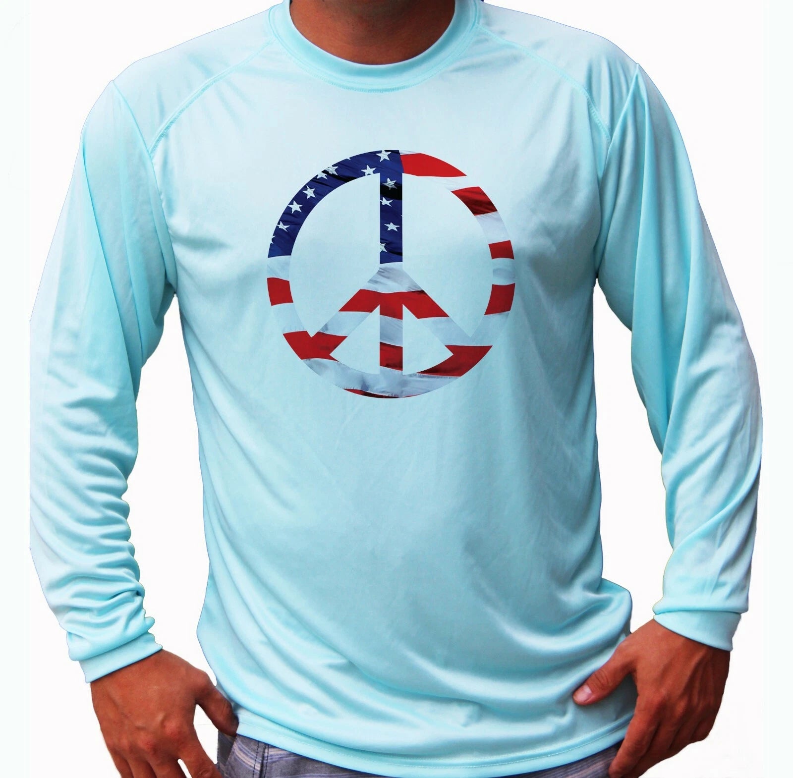 American Flag Peace Fishing Long Sleeve UPF 30 T-Shirt Boat Sport UV Protection