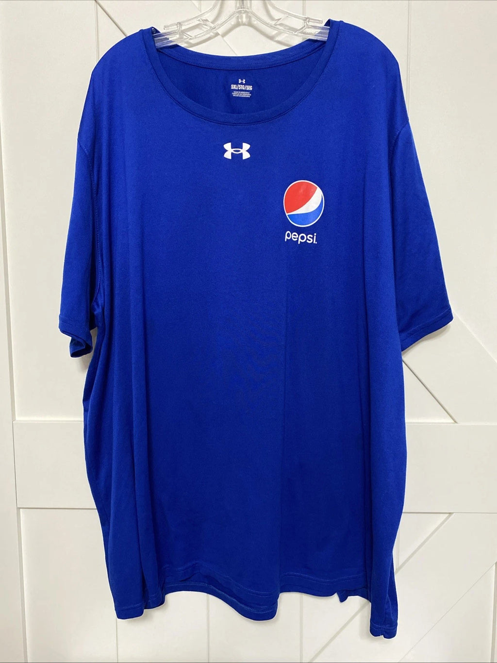 Under Armour Men's Size 5xl Shirt Blue Pepsi Logo Activewear Loose Short Sleeve