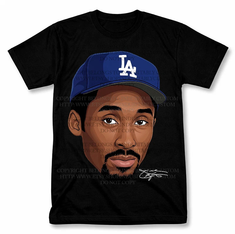 Kobe Bryant Dodgers Hat Graphic T Shirt Vintage Style Basketball Fan Tee