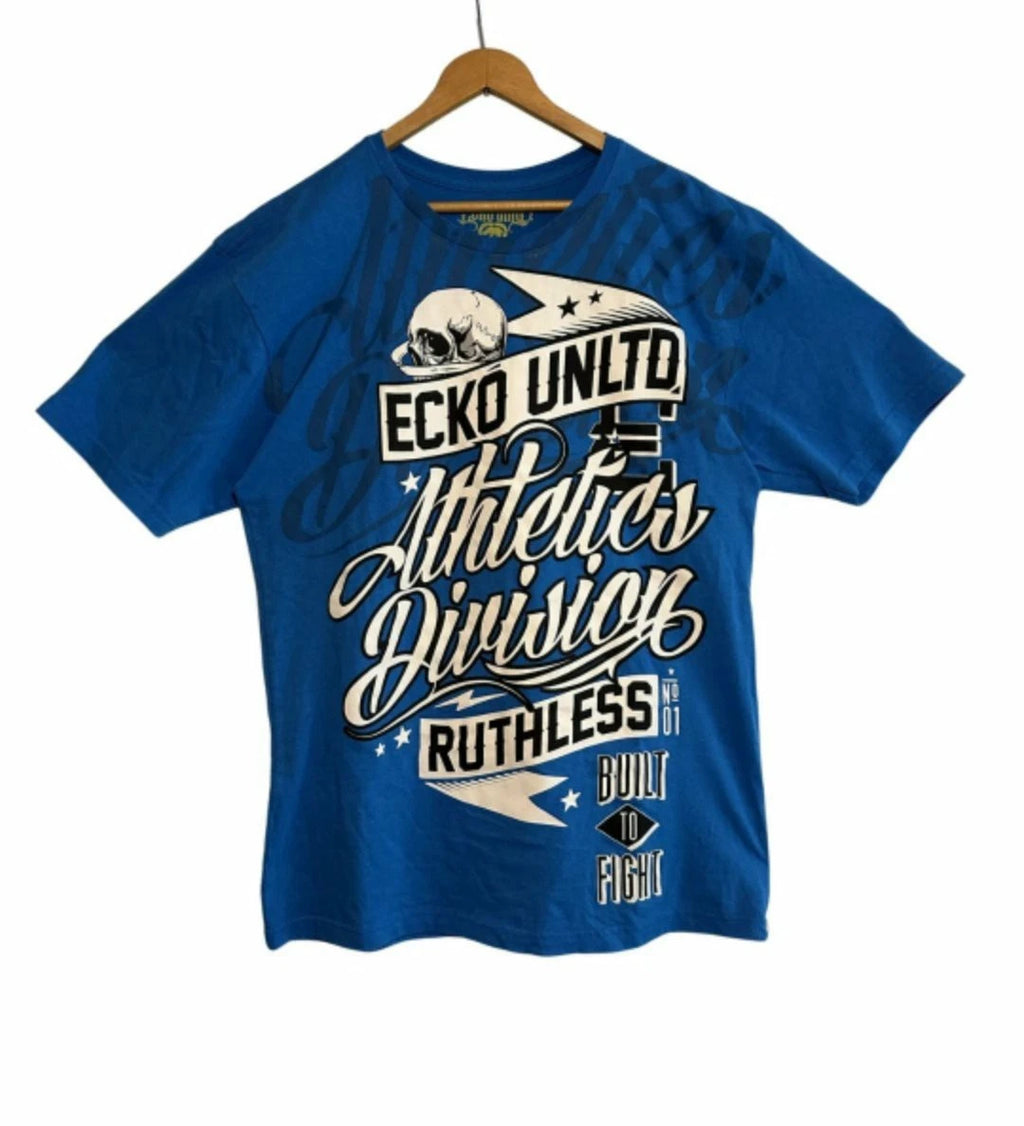 Ecko Unltd MMA Athletics Division T-Shirt Blue Graphic Logo Y2K Size L