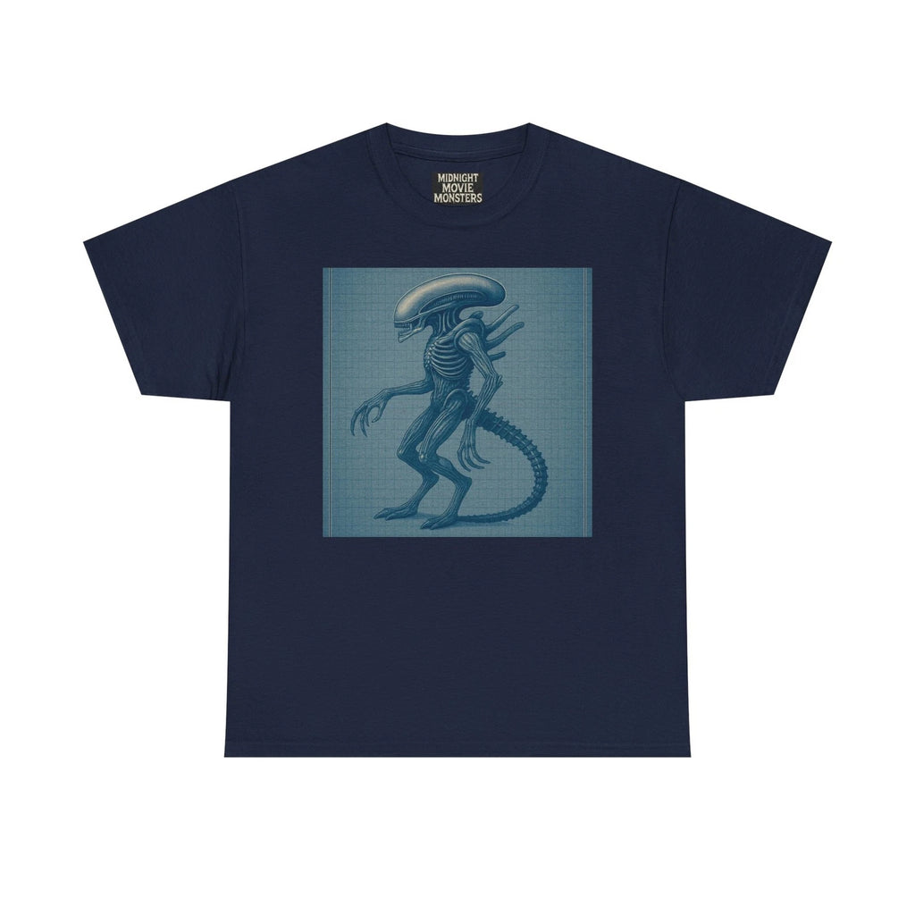 Alien Xenomorph Blueprint T-Shirt Unisex Heavy Cotton Tee Sci-Fi Shirt Vintage