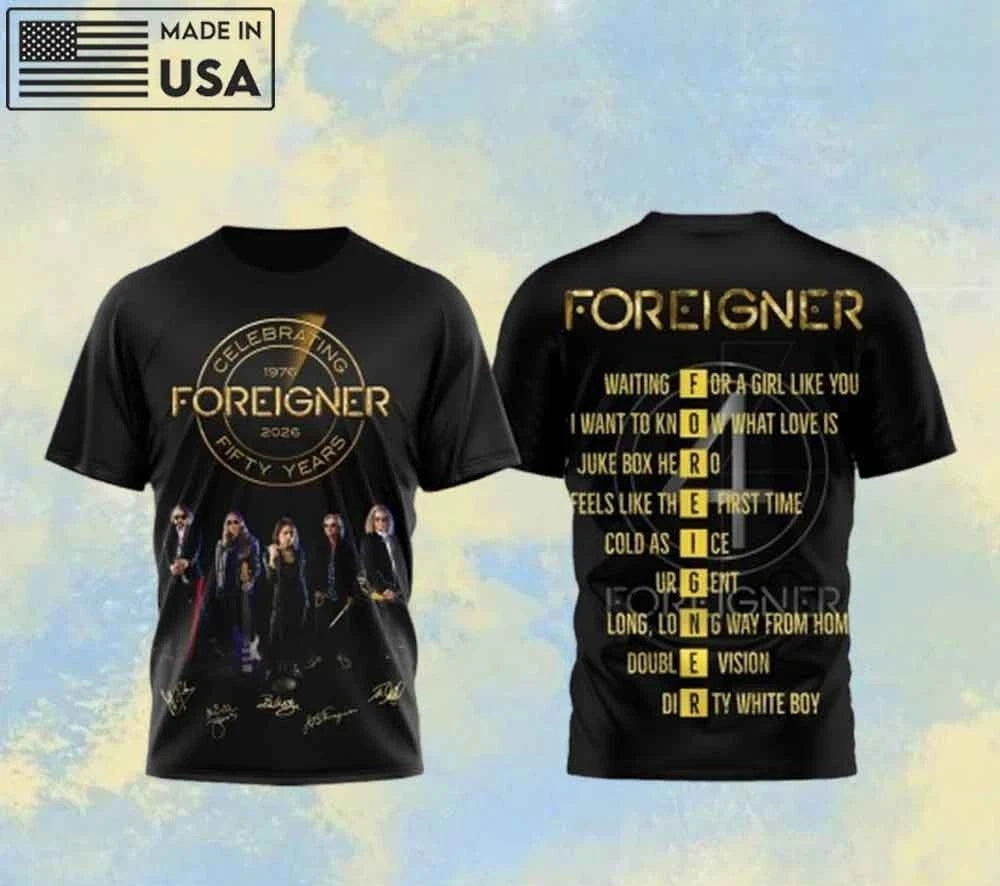 Foreigner Fifty Years Anniversary Rock Band AOP T-Shirt