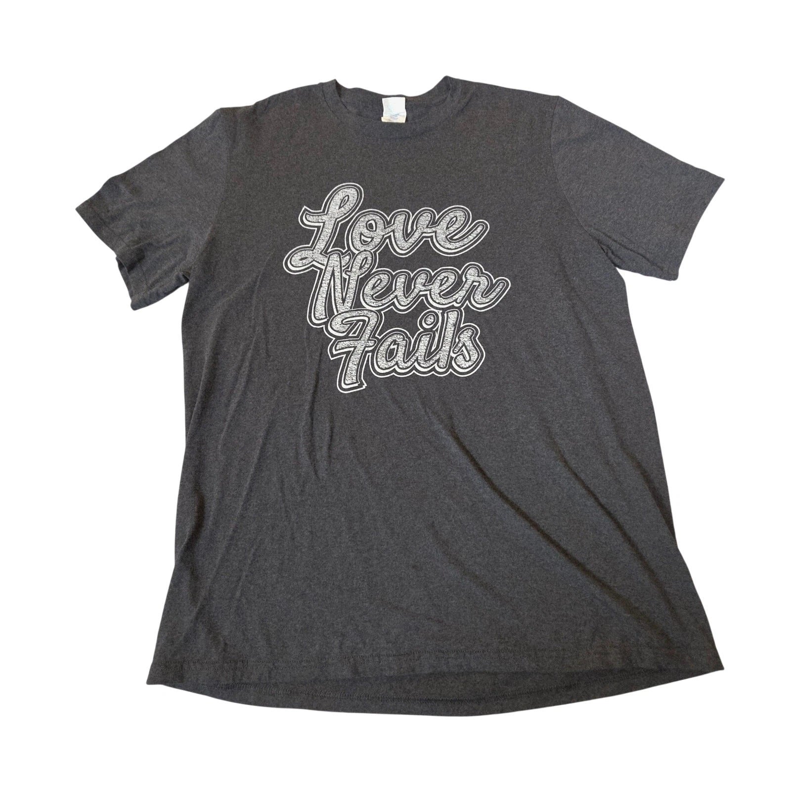 Port & Company Love Never Fails Tri-Blend T-Shirt Men's Large Charcoal Gray