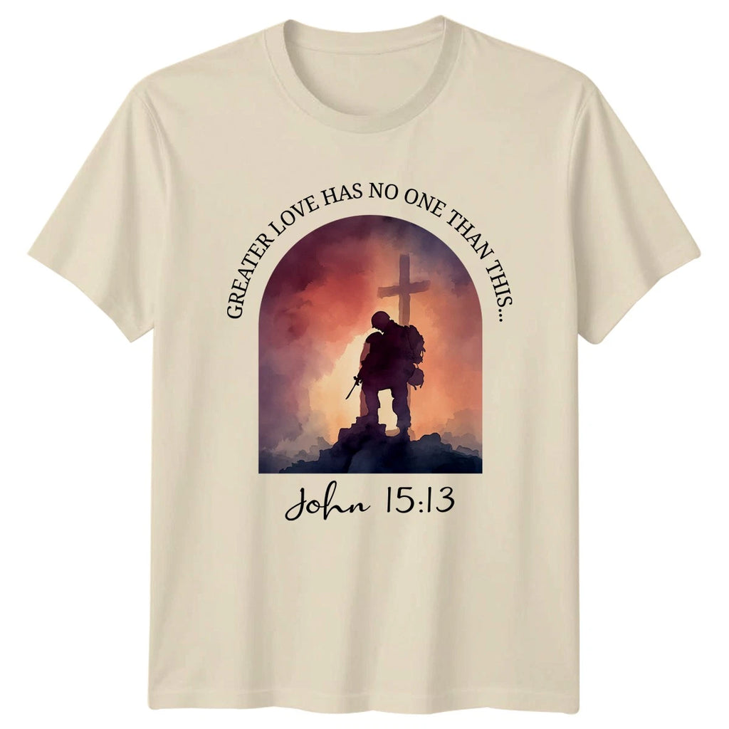 Greater Love Has No One Than Mens T-Shirt Bible Verse Christian Military