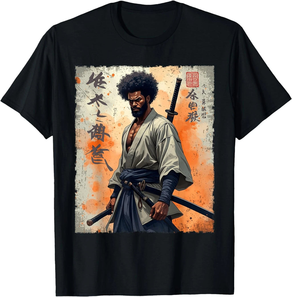Vintage African Samurai Afro American Bushido Warrior Katana T-Shirt