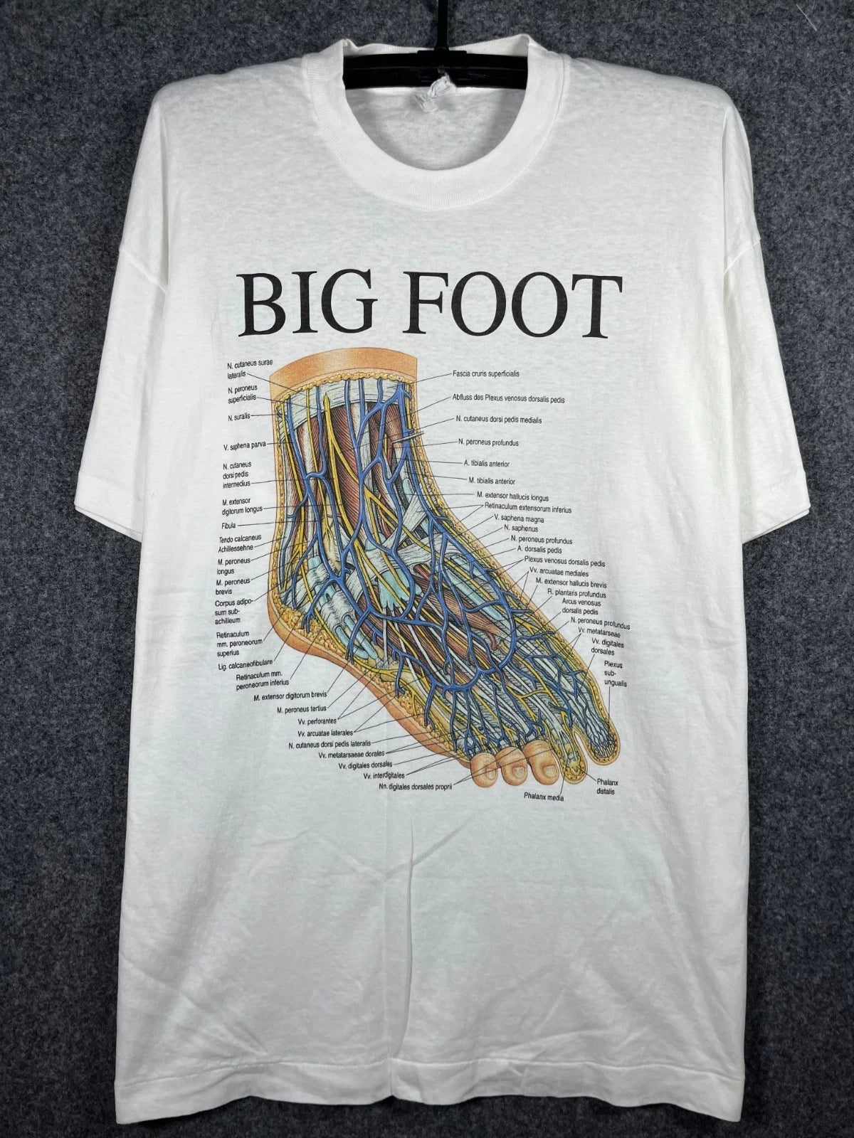 Vintage 90s Big Foot Medical Anatomy T Shirt White Screen Stars Single Stitch L