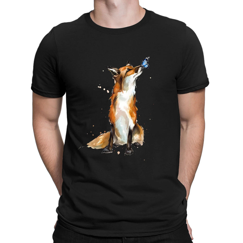 Fox And Butterfly Art Cool Animal Lovers Novelty Mens Womens T-Shirts Top #DNE1