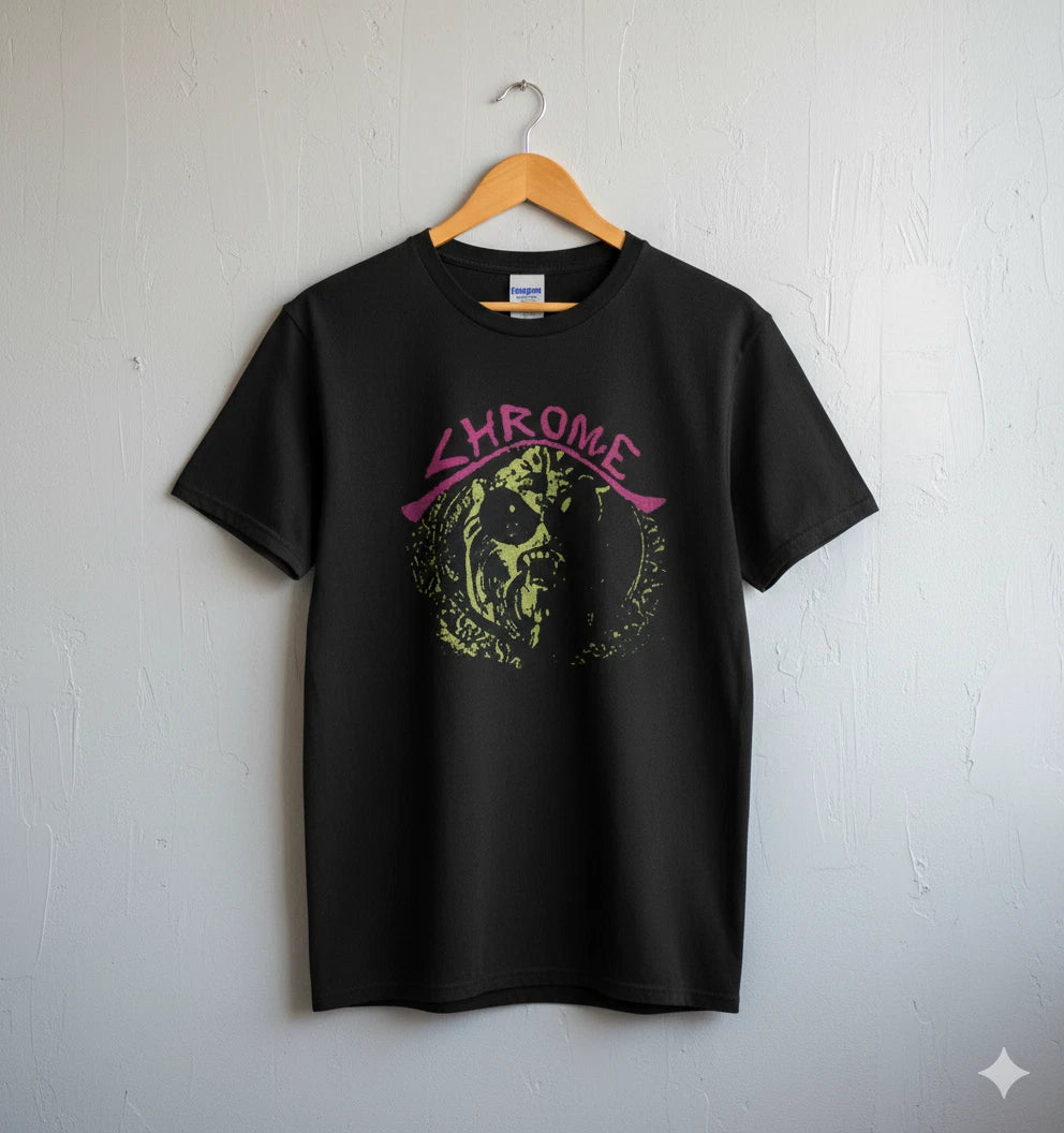 Chrome Band T-Shirt Black Acid Punk Rock Graphic Tee Vintage Style - T395