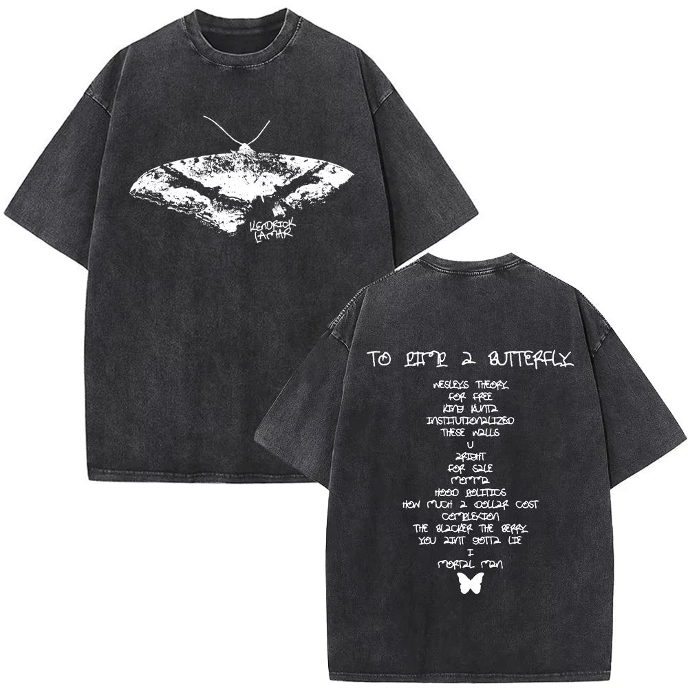 Kendrick Lamar Graphic T Shirt Washed Black Oversized Y2K Rap Tee Mens Top