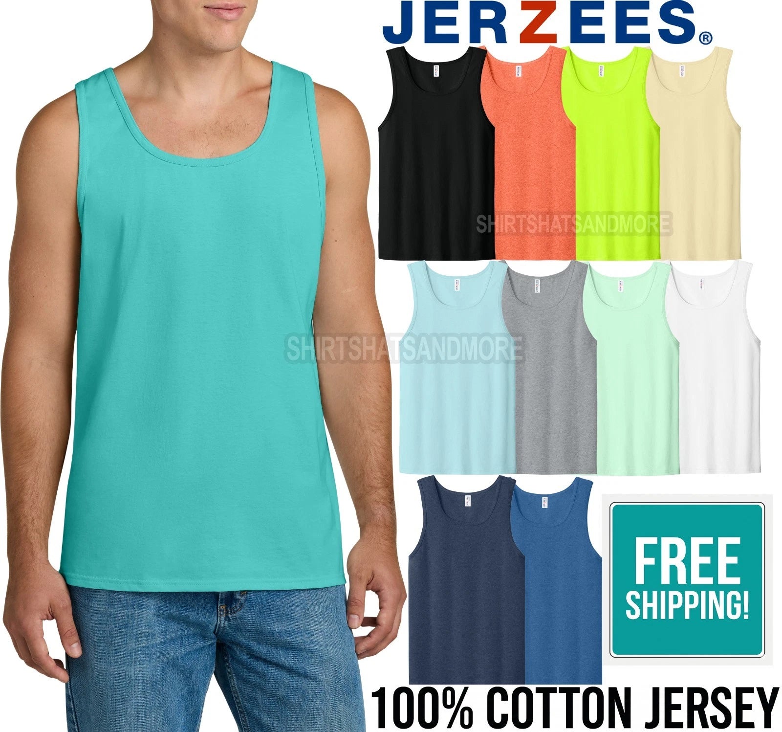Mens Jerzees Classic 100% Soft Cotton Tank Top Sleeveless Tee Gym S-3XL NEW!