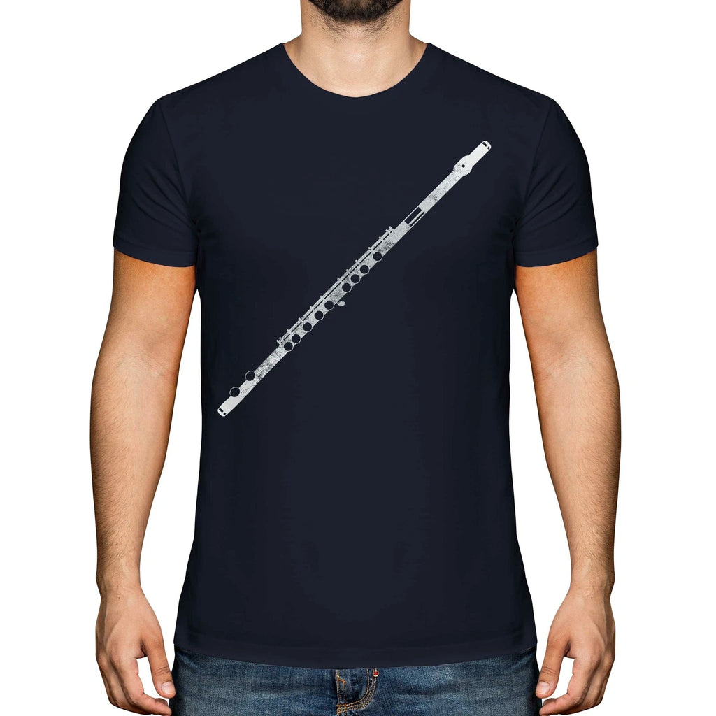 FLUTE DISTRESSED PRINT MENS T-SHIRT VINTAGE STYLE DESIGN TOP FLAUTIST GIFT