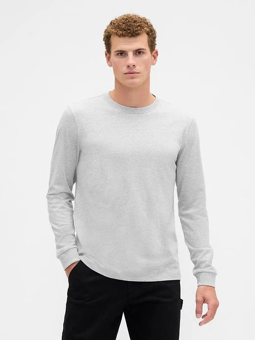 Gap Everyday Soft Long Sleeve Shirt Mens Medium Gray Crew Cotton Solid $30 MSRP