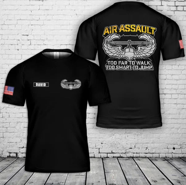 Custom Name US Rappel Master Tab w Air Assault Badge 3D T-Shirt