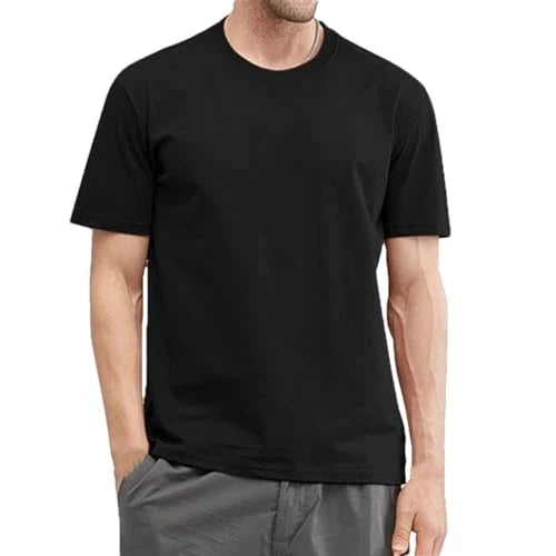 MEN'S ROUND NECK SOLID COLOR CASUAL SIMPLE CLASSIC SHORT SLEEVED TOP - BLACK XL
