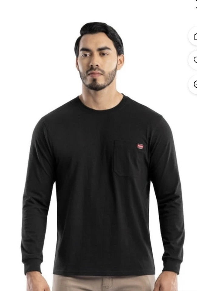 Wrangler Workwear Mens Long Sleeve Heavyweight Pocket Black T-Shirt Size L Large