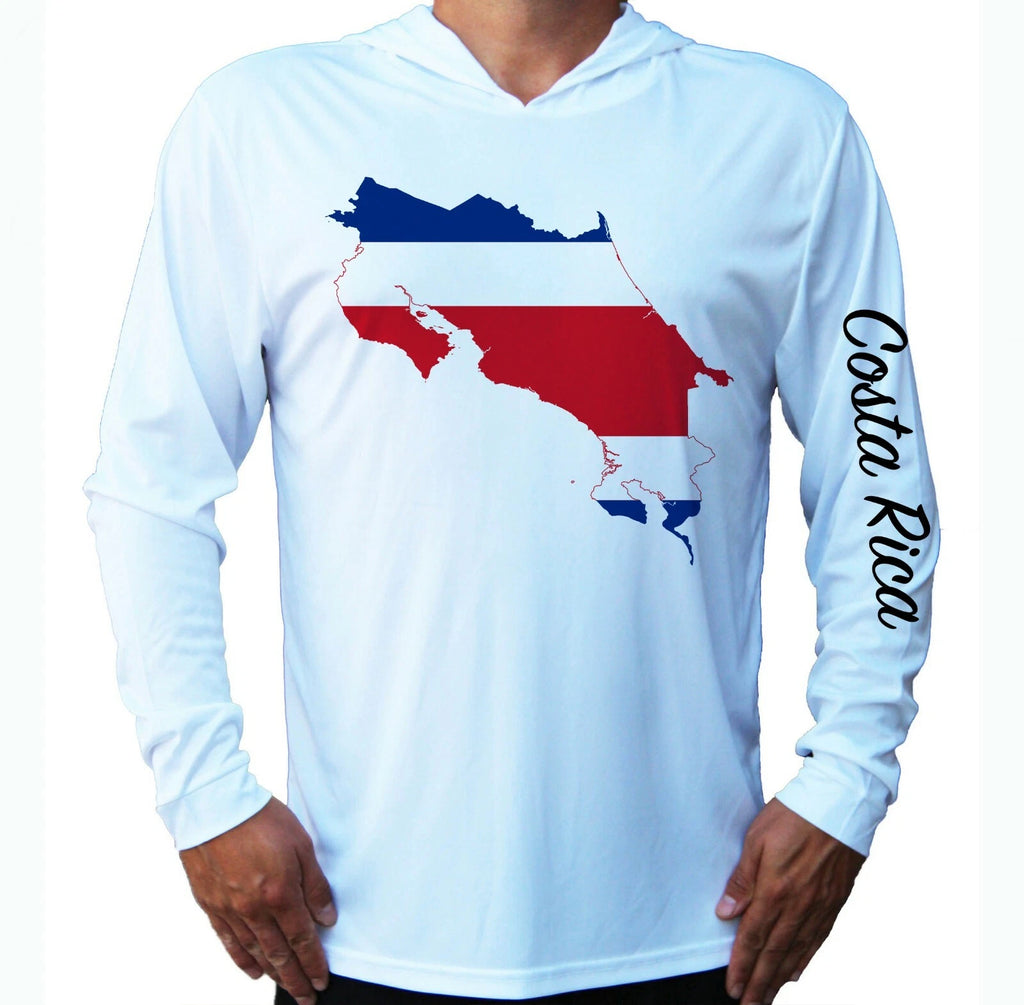 Costa Rica Flag Water Sport UV Protected UPF 50 Long Sleeve T-Shirt Hood Fishing