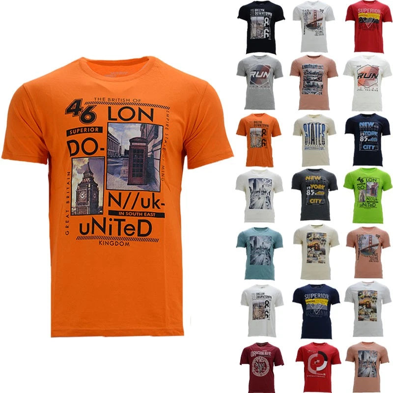 NEW Mens Printed T Shirts Short Sleeve Summer Cotton Crew Neck Tees Beach Top