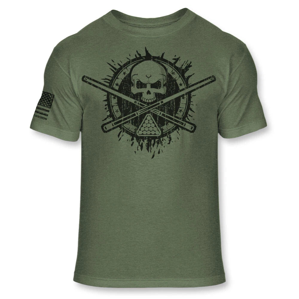 Billiard T Shirt - Pool Sticks Balls Skull American Flag Soft Blend Shirt - A134