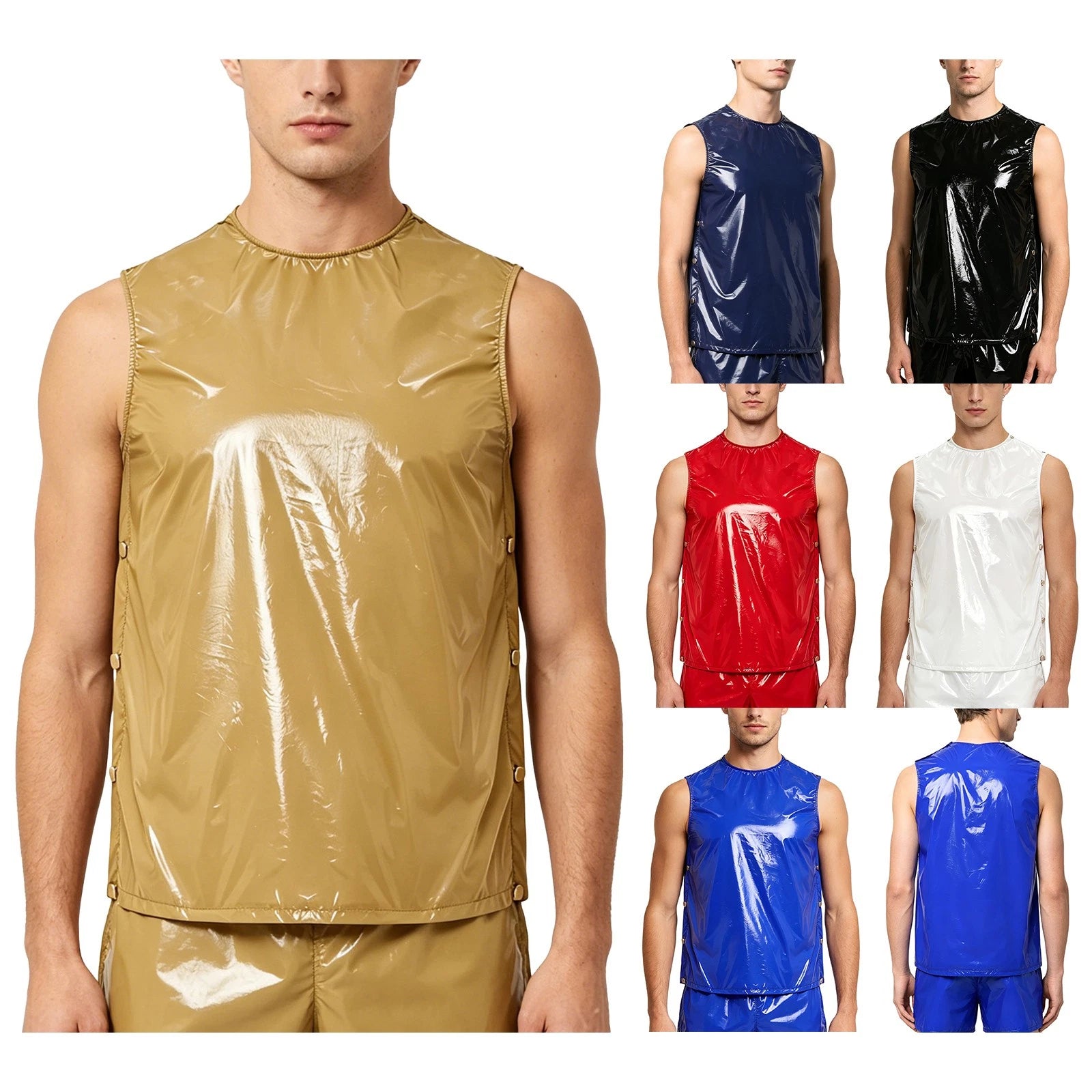 Mens Tank Exercise T-Shirts Soft Tops Vinyl Undershirt Sleeveless Vest Cycling